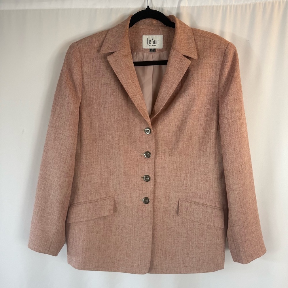 Le Suit Petite Size 16P Metallic Coral Suit Jacket Blazer Women Formal Stylish